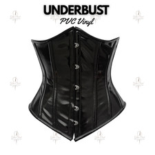 Hot Black PVC Steel Boned Underbust Latex Corset Steampunk Waist Cincher Trainer