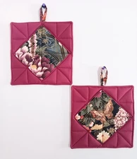   Handmade Set of 2   Pretty QuiltedPotholders.  Size 8" Fabric By Kona Bay