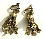 Vintage MIRIAM HASKELL Signed Gold tone Adjustable Clip-on Dangle Earrings.