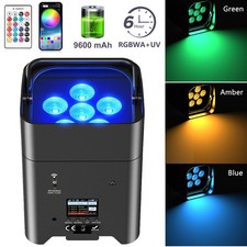 6x18W Wireless Stage Par Can Light Battery Uplight RGBWA UV Rechargeable DMX