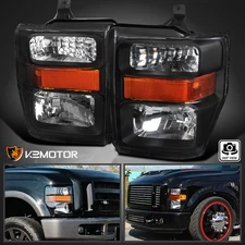 Black Fits 2008-2010 Ford F250 F350 F450 SuperDuty Pickup Headlights Lamps 08-10