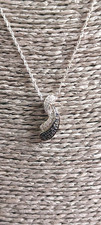 9ct White Gold Diamond & Black  Diamond Pendant Necklace Dainty Fine Jewellery