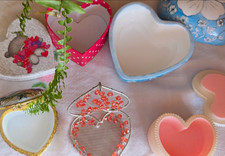 Five  Heart-Shaped mixed materials Ceramic Decorative Trinket Boxes