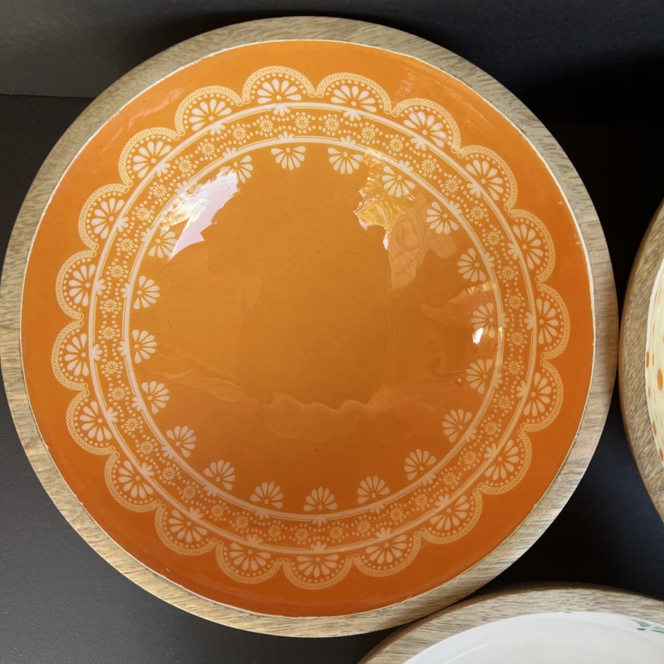 The Pioneer Woman Mango Wood Floral Salad Bowls 7" India 2019 Set Of 5 RETIRED - Image 3 of 4