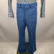Vtg 60s 70s Sears Pants Mens 36 32 Blue Polyester Leisure Suit Disco MCM Flare