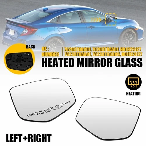 For 2016-2021 Honda Heated Civic View Mirror Glass Right Left 2PC Side HO1324127