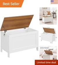 Stylish White & Walnut Toy Chest – Durable Storage Organizer with Safety Hinge