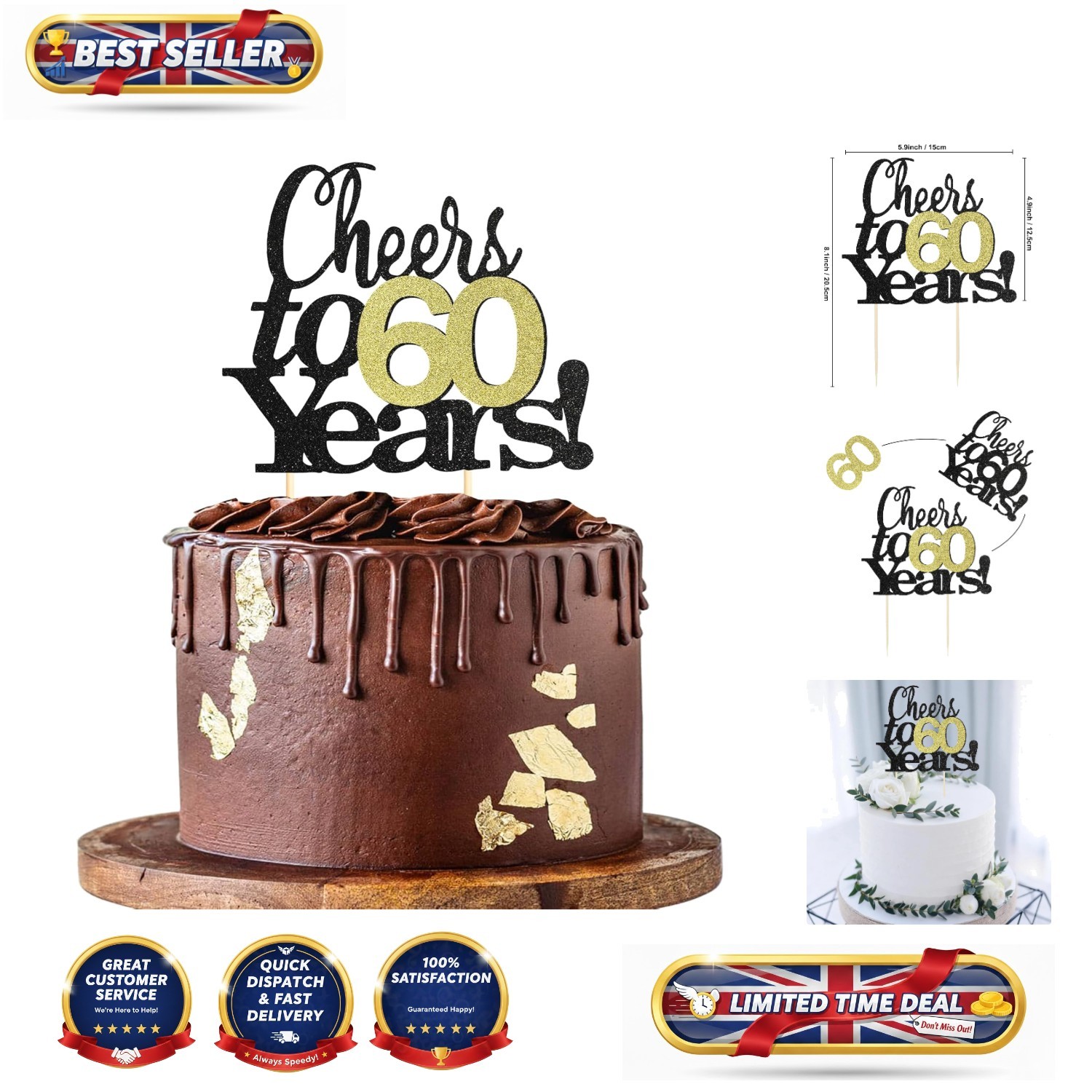 Celebrate 60 : Gorgeous Glitter Cake Topper for Birthdays and Anniversaries