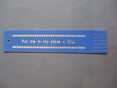 Leather BOOKMARK BILL name Put Me in My Place Blue Unused