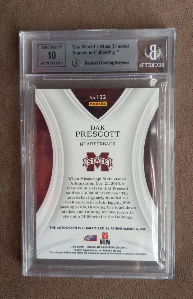 2016 Immaculate Collection Collegiate Dak Prescott RC Rookie Auto /99 BGS 9 Mint - Image 3 of 3