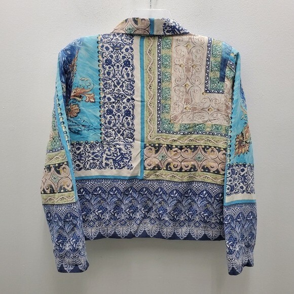 Silk Blazer Mixed Print Patchwork Button Up Jacke… - image 1