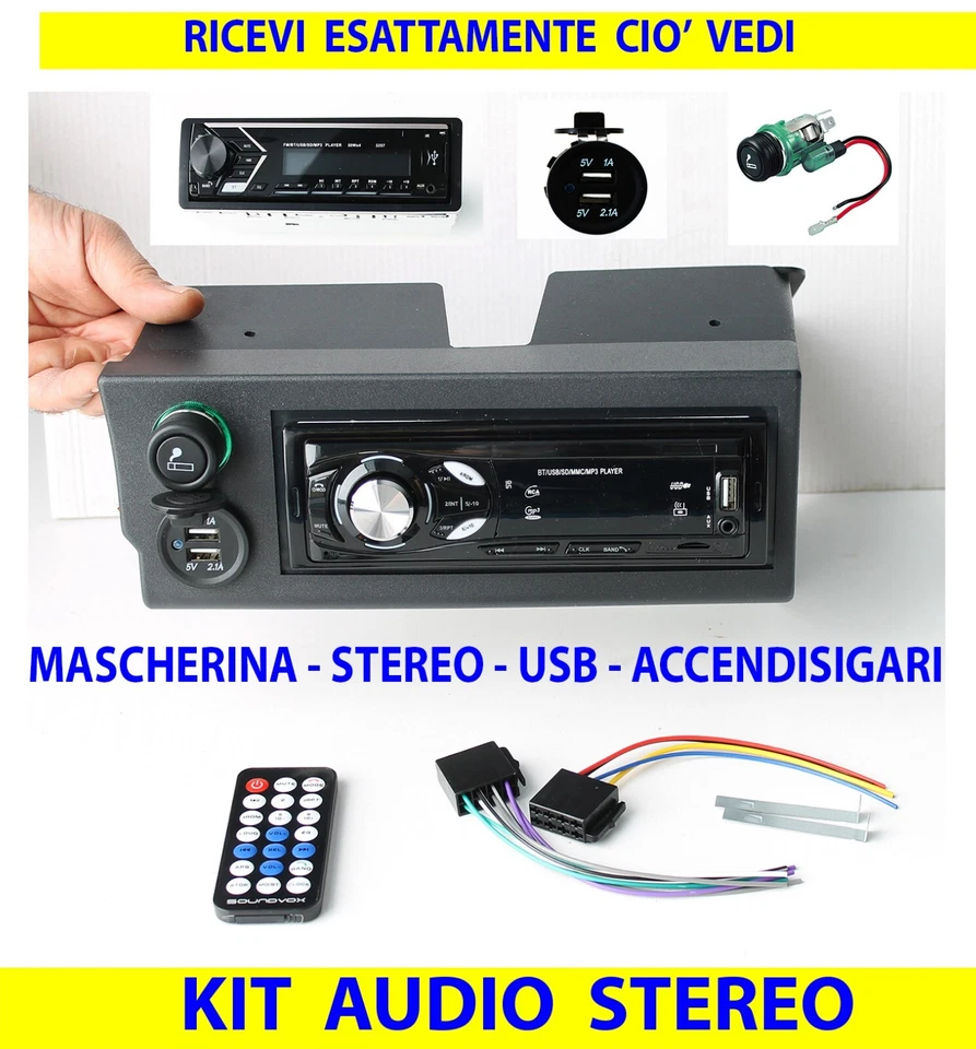 Stereo Mascherina Autoradio nera per FIAT Panda 141 141A Accendisigari USB - Immagine 2 di 4