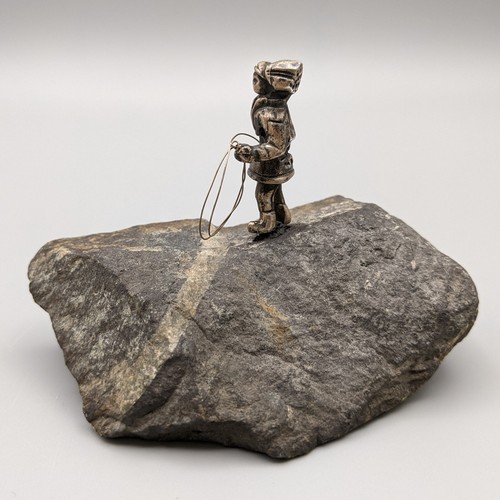Swedish Silver Sami Sculpture on Rock, Reindeer Herder w Rope, MGAB Uppsala - Picture 7 of 17