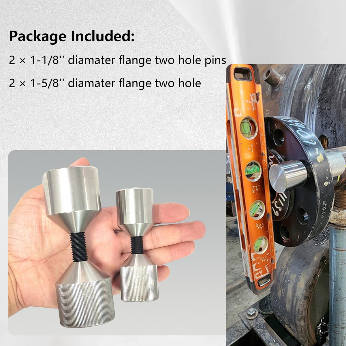 Heavy Duty Two Hole Pin Set For Flange Alignment | Hardened 6061 Aluminum Flange Locator Pins | Fits 1/2" To 14" ASME 150LB Flanges | Black Anodized Finish (2pc Set)