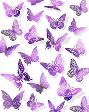 72 piezas de decoración de pared de mariposas 3D, mariposa morada