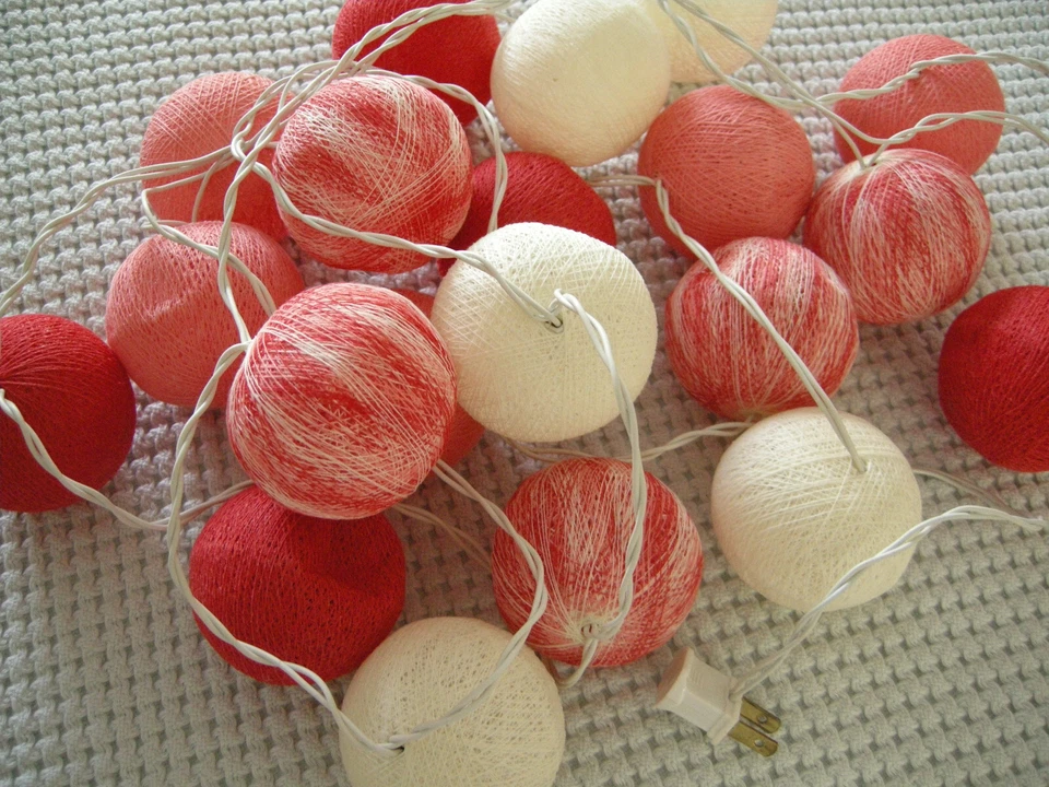 GUIRNALDA DE TELA GUIRNALDA DE LUZ SUAVE 10' LINTERNA 20 BOLAS ROJO ROSA MARFIL INTERIOR Foto 2 de 4