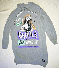 Nightmare Before Christmas Sally Ghouls Night In Long Hooded Sleep Shirt Grey M