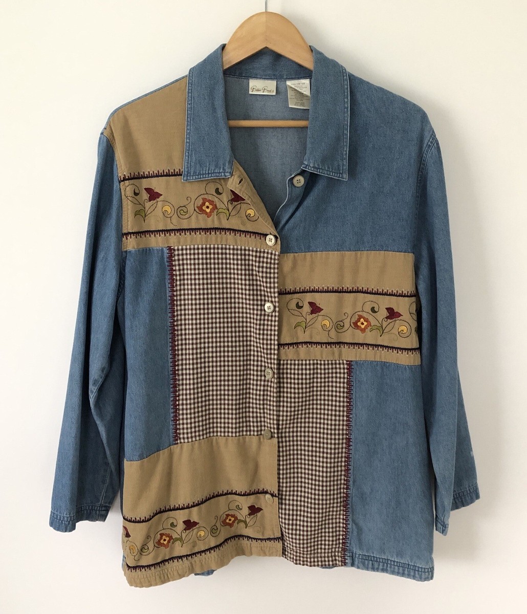 Vintage Bobbie Brooks Denim Button Up Embroidered Patchwork 14/16W