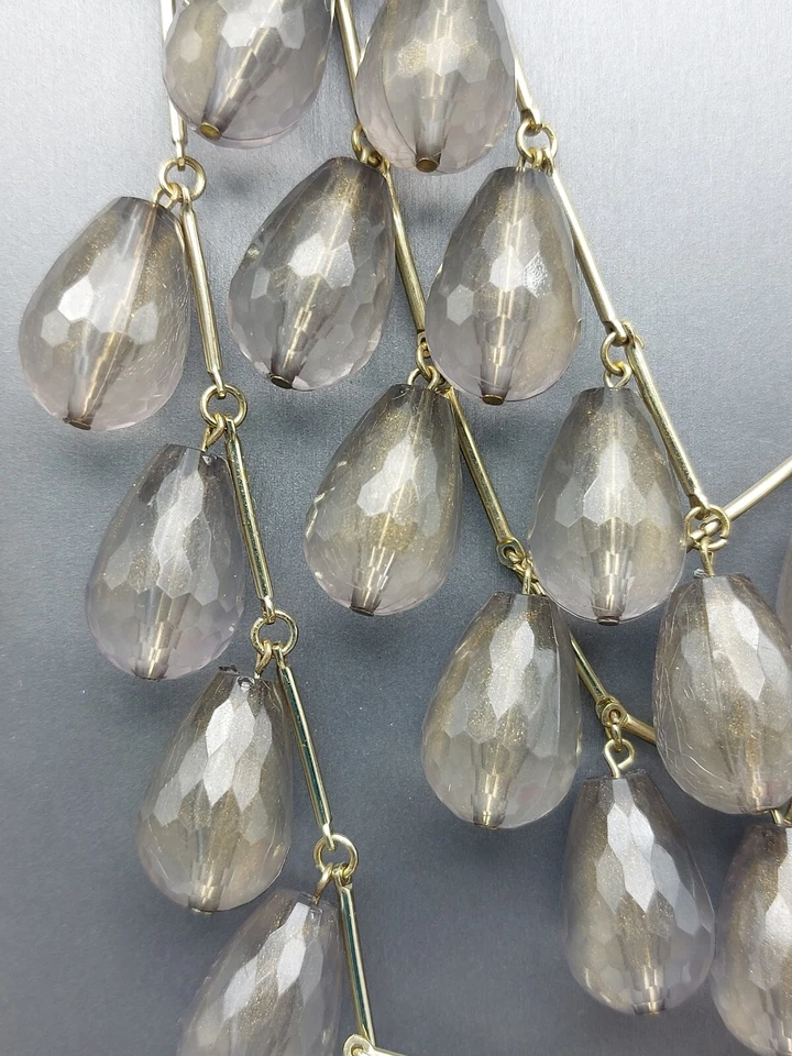 Beautiful Signed Chico's  Necklace Triple Strand Teardrop Pendants Smoky Gray - Image 3 of 4