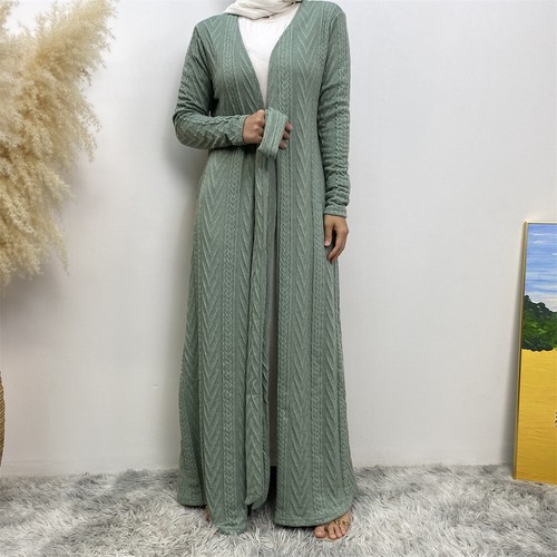 Muslim Women's Knitted Cotton Blend Cardigan with Belt - 93126 Purple main image 1