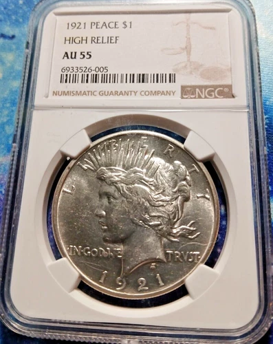 1921 PEACE DOLLAR S$1 NGC AU 55 HIGH RELIEF