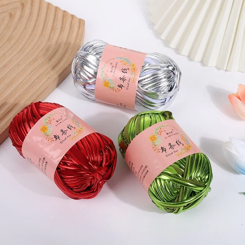 Cinta de tejer de hilo brillante metálico 300G hágalo usted mismo manta de cojín artesanal tejida a mano Foto 3 de 4