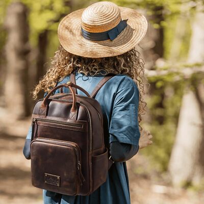 S-ZONE Vintage Genuine Leather Backpack Purse for Women Men Dark
