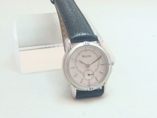 Bulova Quartz women's White dial watch Black Leather band 96L32