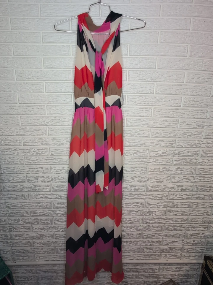 Maxi Vestido Largo Fluido Halter Rayas Ark & Co. Talla Mediana Verano Playa Boda Foto 2 de 3