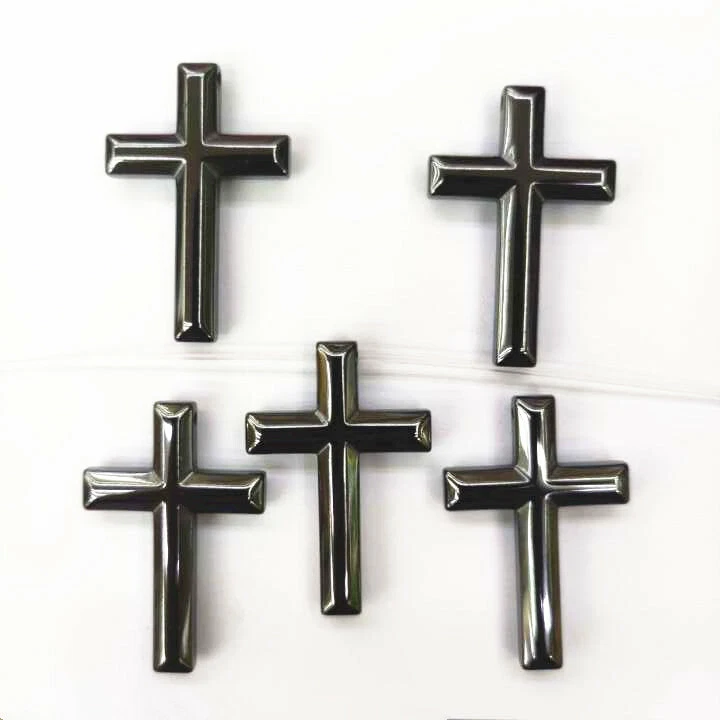 3 peças lindas pedras de hematita pingente cruz preta miçangas acessórios para joias - Imagem 4 de 4