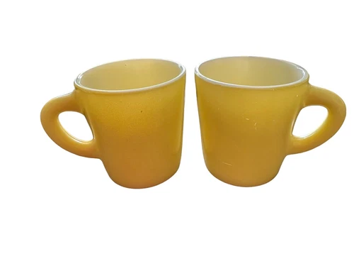 Pair of Vtg. Hazel Atlas Pale Yellow Milk Glass Coffee Cups Marked A-14