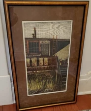 Penny Fedor Signed Framed "SWAMP SHACK" Woodcut Color Art Print 13/75 REDUCED‼️