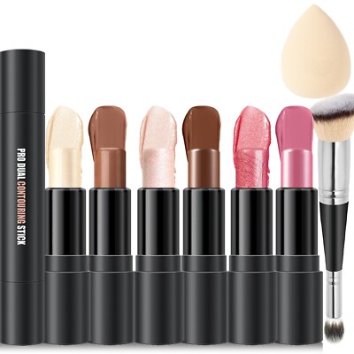 6Colors Cream Contour Stick Makeup Kit,Shades with Highlighter,Blush and Bronzer