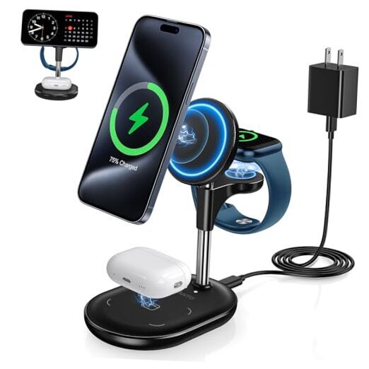 3 in 1 Wireless Charging Station for Apple MagSafe Charger, 15W Fast Black