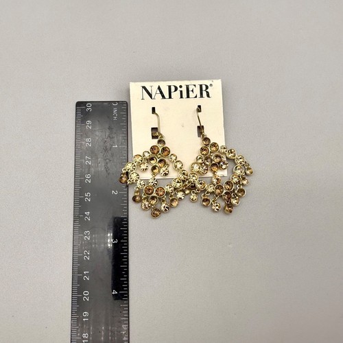 Napier Earrings Glitzy Statement Bronze Crystal Gold Tone Chandelier Dangles - Picture 8 of 16