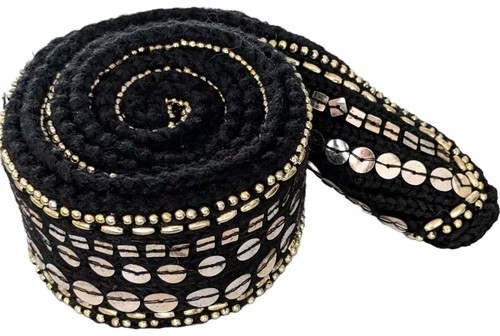 Cárdigan Tejido Negro Años 90 S Hecho a Mano Brillante Lentejuelas Ribete Cinturón Largo Frente Abierto - Imagen 11 de 13