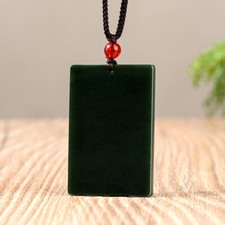 Genuine Natural Dark Green Nephrite Jade Rectangle Pendant Necklace Accessories