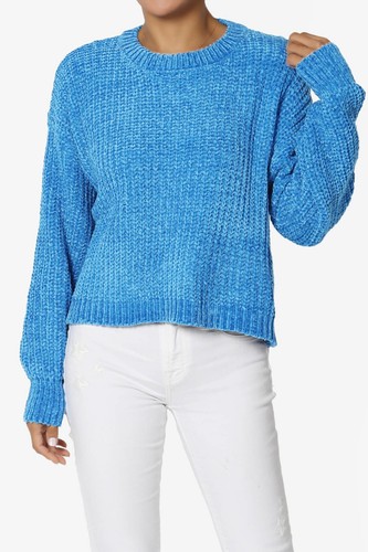 TheMogan Women's Rib Chenille Crop Pullover Sweater Cozy Knit Long Sleeve Top - Picture 69 of 74