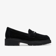 Clarks Womens Lauryl Step Black Suede Loafers,Slip Ons Suede Casual