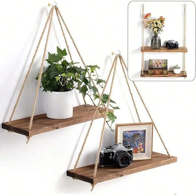 Holz Hängendes Regal Seil Wand Regal Montiert Wohnzimmer Wandboard Wandbrett