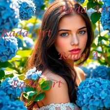 A Girl in Hydrangeas Digital Image Ai Art  Picture Photo Wallpaper Desktop