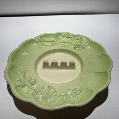 Vintage Haeger USA Ashtray Light Green 2034 Round Raised Floral Design MCM