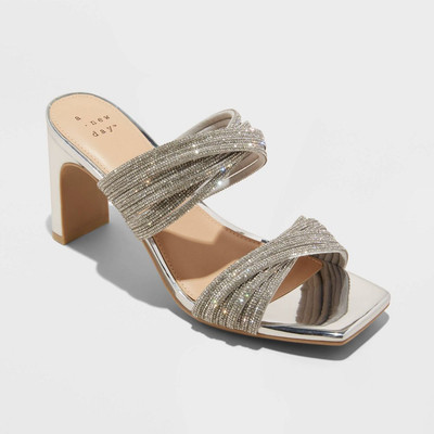A New Day Women's Chunky Block High Heels Sandals Strappy Wide Width