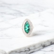 Natural Green Emerald 925 Sterling Silver Solitaire Daughter Unique Ring Jewelry