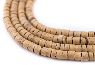 Cream Heishi Coconut Shell Beads 5mm Brown Wood 23 Inch Strand