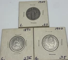 Silver Quarters Set of 3. Standing, Sitting, Barber. 1891, 1900, 1929.