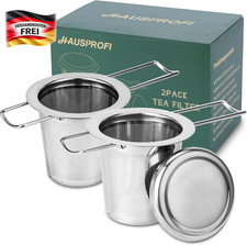 Teesieb Edelstahl doppeltier, 2 Stück, feines Mesh, faltbarer Griff, Tassen & Ka