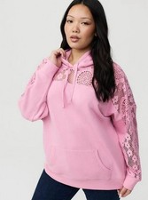 Torrid Cozy Fleece Relaxed Crochet Yoke Hoodie Orchid Smoke Pink Size 2XL NWOT