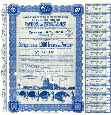 Chemin de Fer de Paris a Orleans - 1,000 Francs 6% Bond - Foreign Bonds