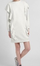 NWOT Express Ivory Marled Oversized Ruffle Front Sweatshirt Dress Sz M $88
